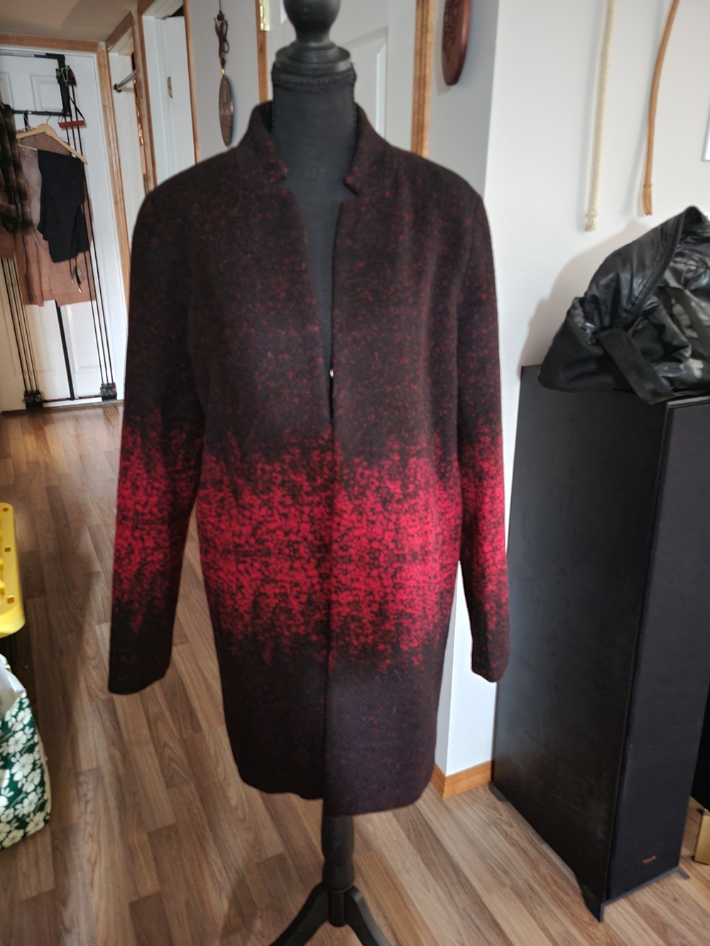 Tahari Red and Black Ombre Open Coat